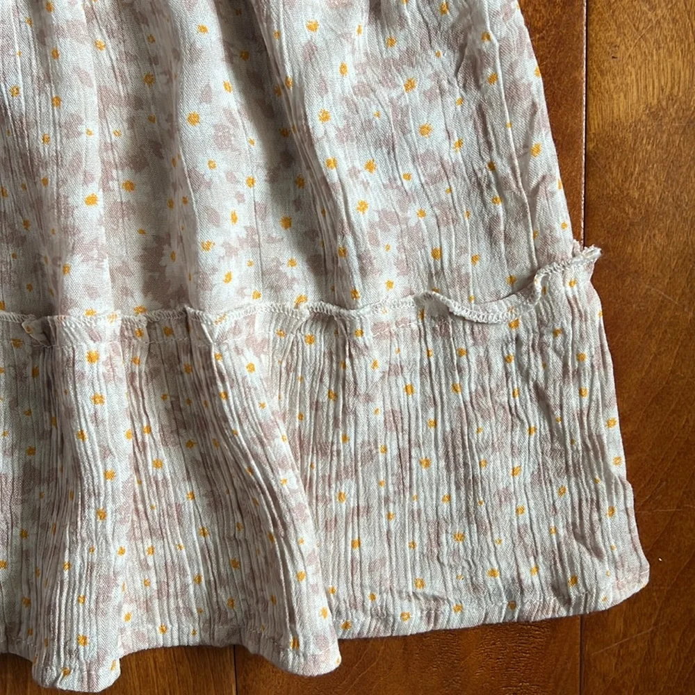 Pink Rose Tan, Orange, and Cream Floral Tiered Skirt with ruched waist -  Size L